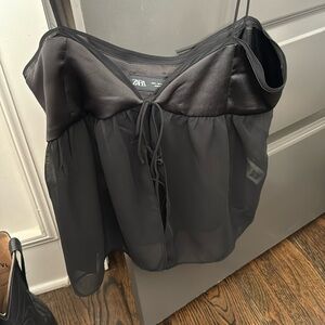 Black silk and sheer Zara top